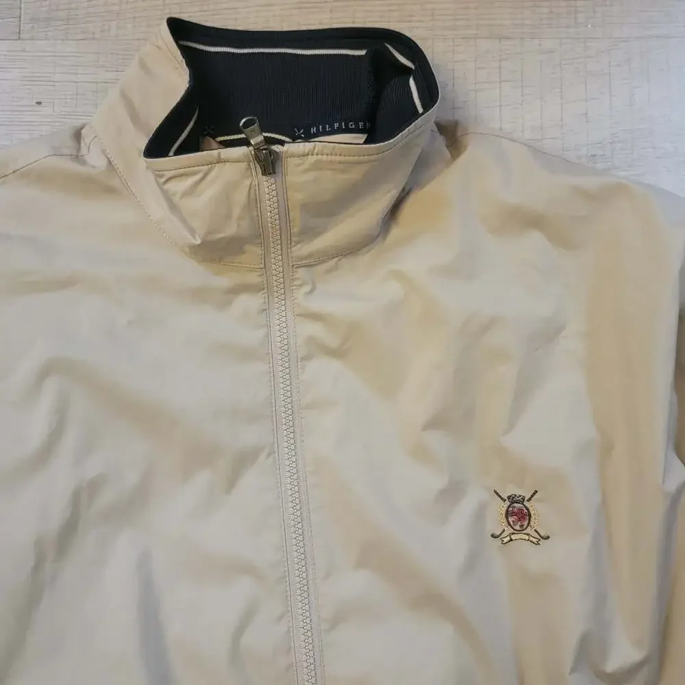 Tommy Hilfiger Golf Vintage Men's Beige Full-Zip Lined Windbreaker Jacket